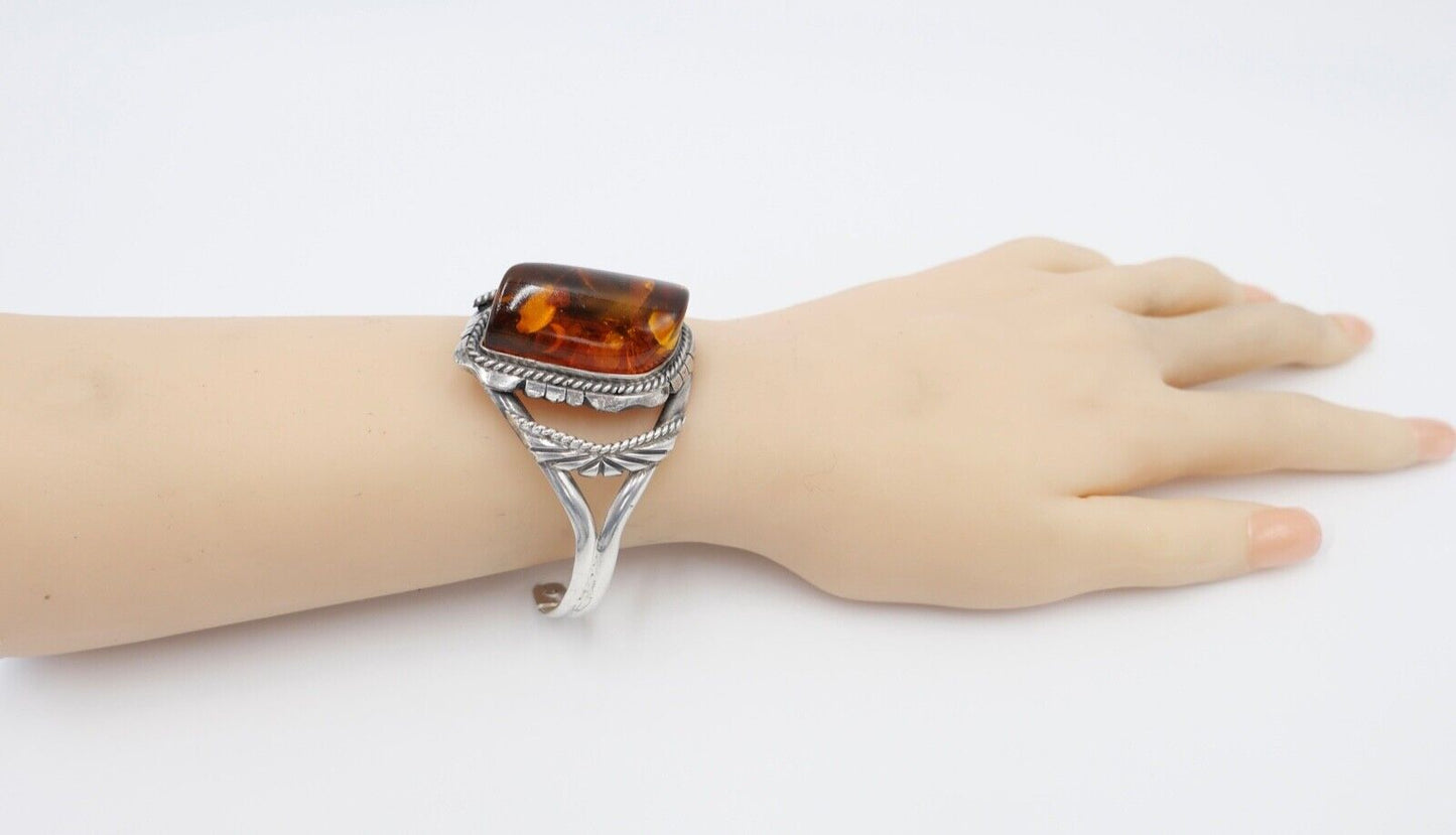 vintage Silber 925 Bernstein Armband Armreif Armspange Sterlingsilber - Antikhandel-Stuttgart