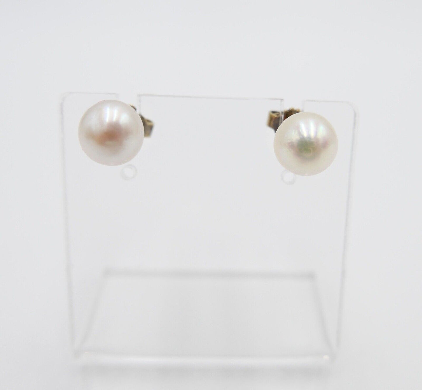 1980er Gelbgold 585 14K Perlen Ohrringe Ohrstecker Ø 7,9mm Butterfly Verschluss - Antikhandel-Stuttgart