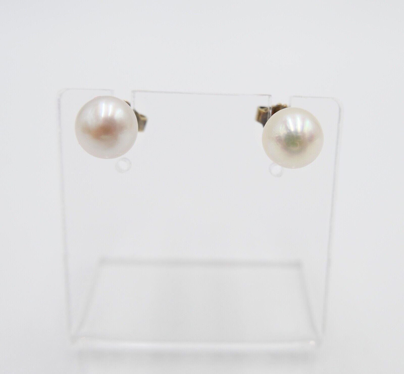 1980er Gelbgold 585 14K Perlen Ohrringe Ohrstecker Ø 7,9mm Butterfly Verschluss - Antikhandel-Stuttgart