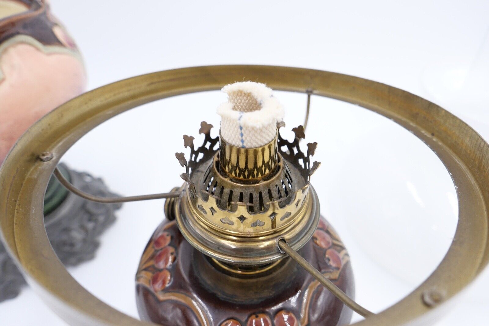 Alte Jugendstil Petroleumlampe um 1910 KARL KNEUSEL Zeulenroda Bronze Majolika - Antikhandel-Stuttgart