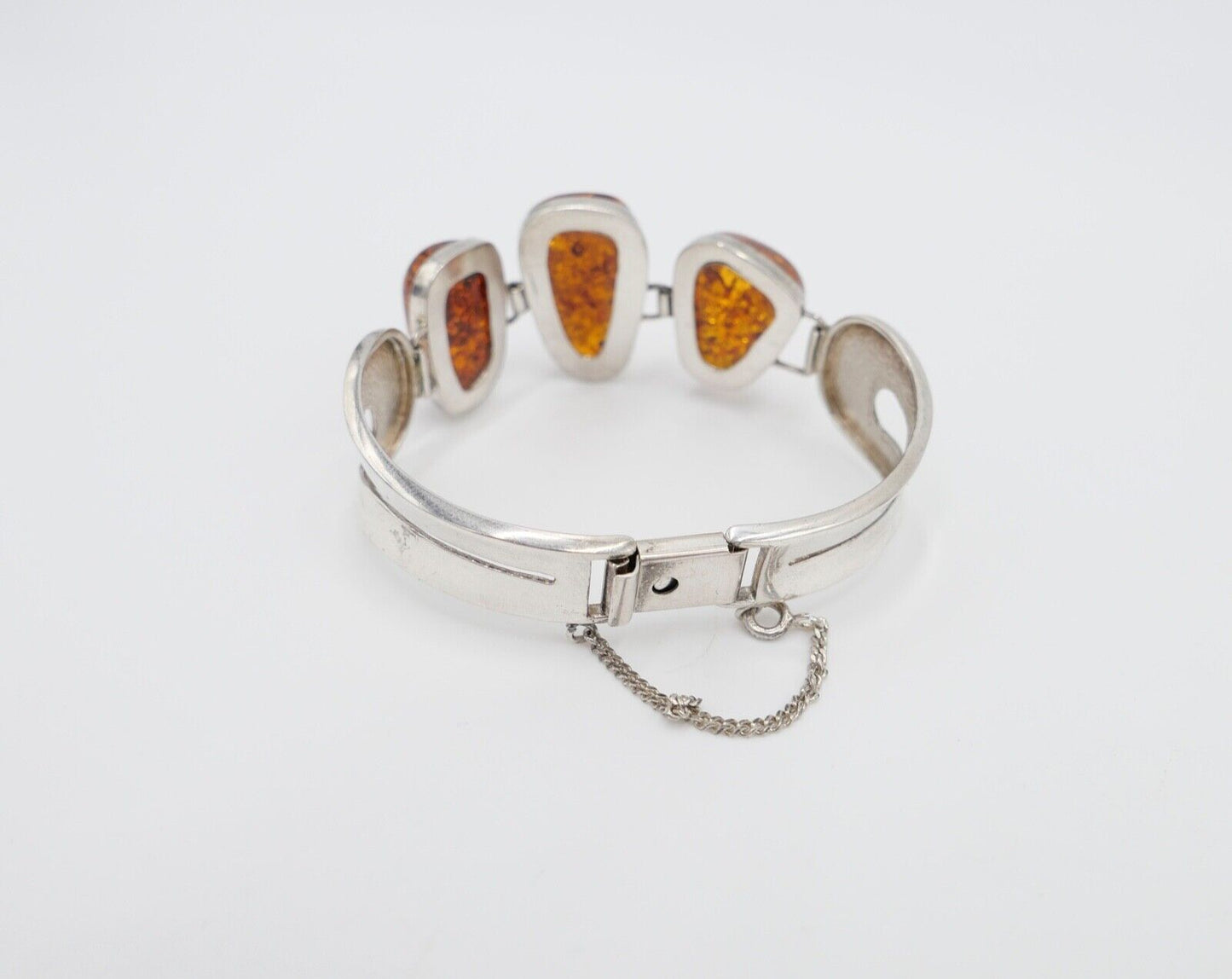 80er Jahre Silber 925 Bernstein Armband Armreif Armspange G Danzig Polen - Antikhandel-Stuttgart