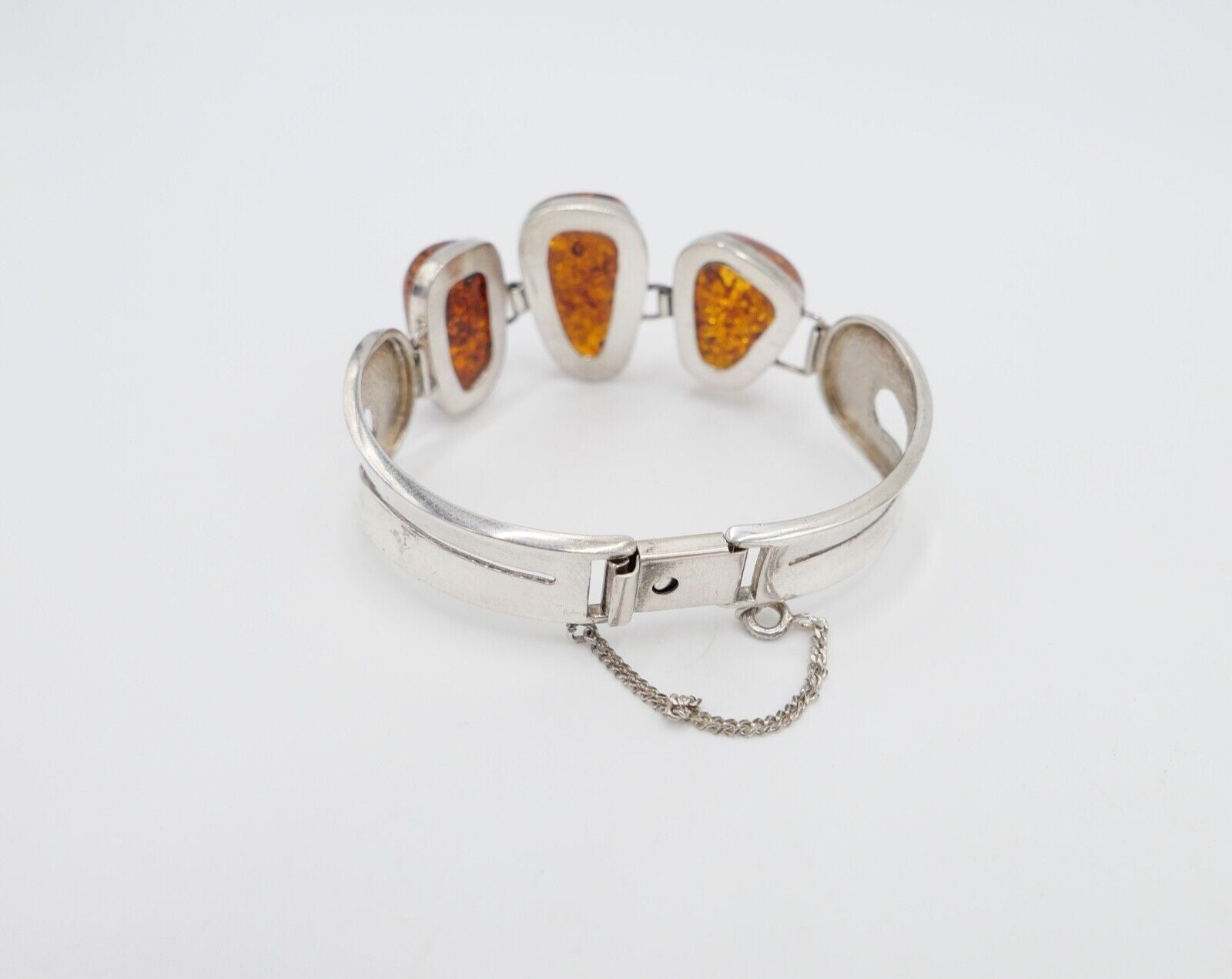 80er Jahre Silber 925 Bernstein Armband Armreif Armspange G Danzig Polen - Antikhandel-Stuttgart