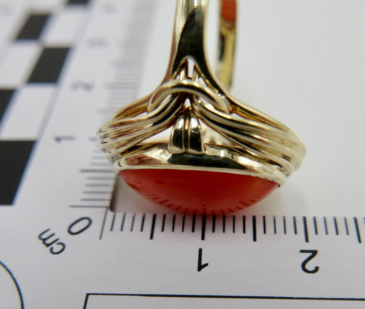 Eleganter Gold Ring 585 14K Gr. 55/17,5 Koralle Cabochon 6 Ct - Antikhandel-Stuttgart