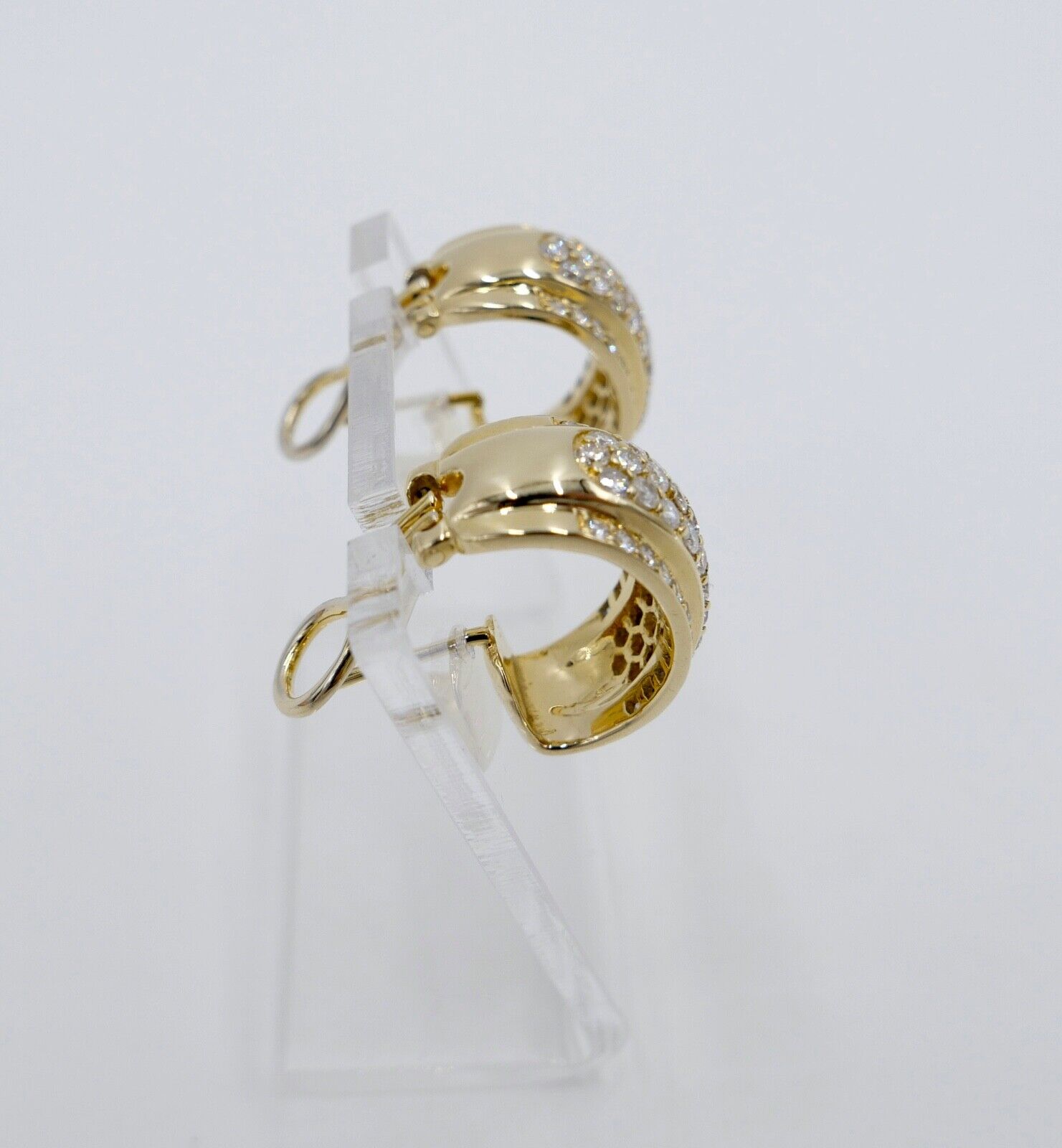 2,52 Ct Diamant Halbcreolen 585 14K Gelbgold 106 Brillanten besetz Ohrringe 90er - Antikhandel-Stuttgart