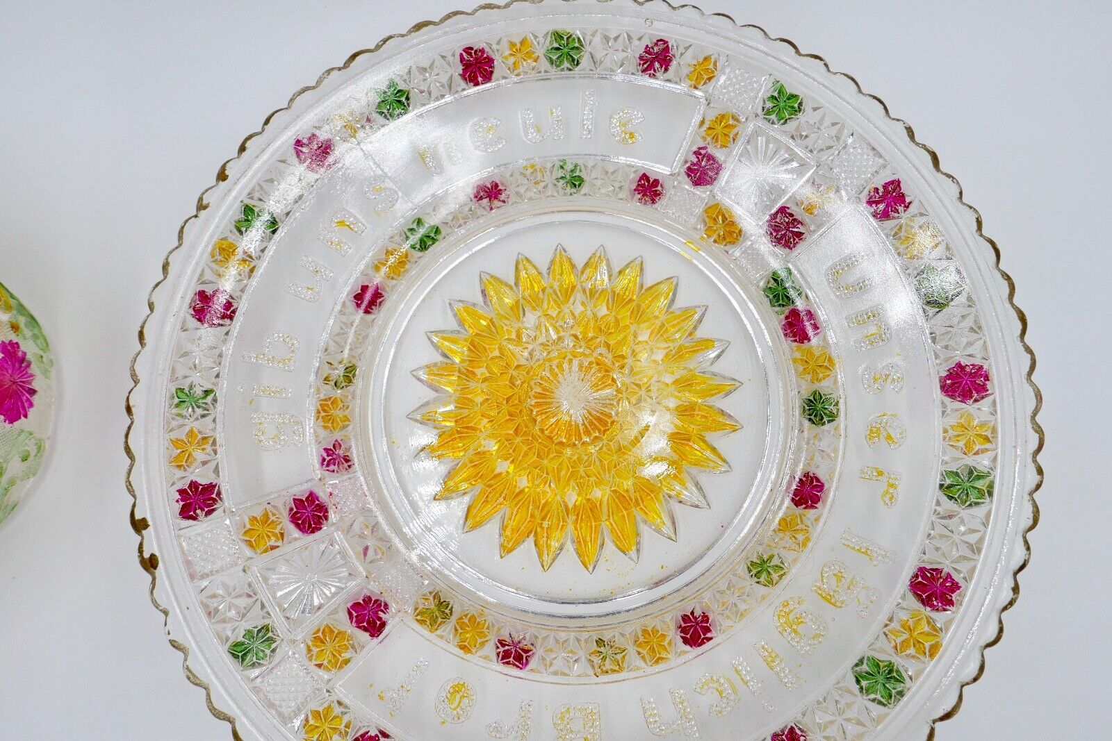 Zur Hochzeit um 1900 Glas Schale Bonbonniere "Unser täglich Brot gib uns heute" - Antikhandel-Stuttgart