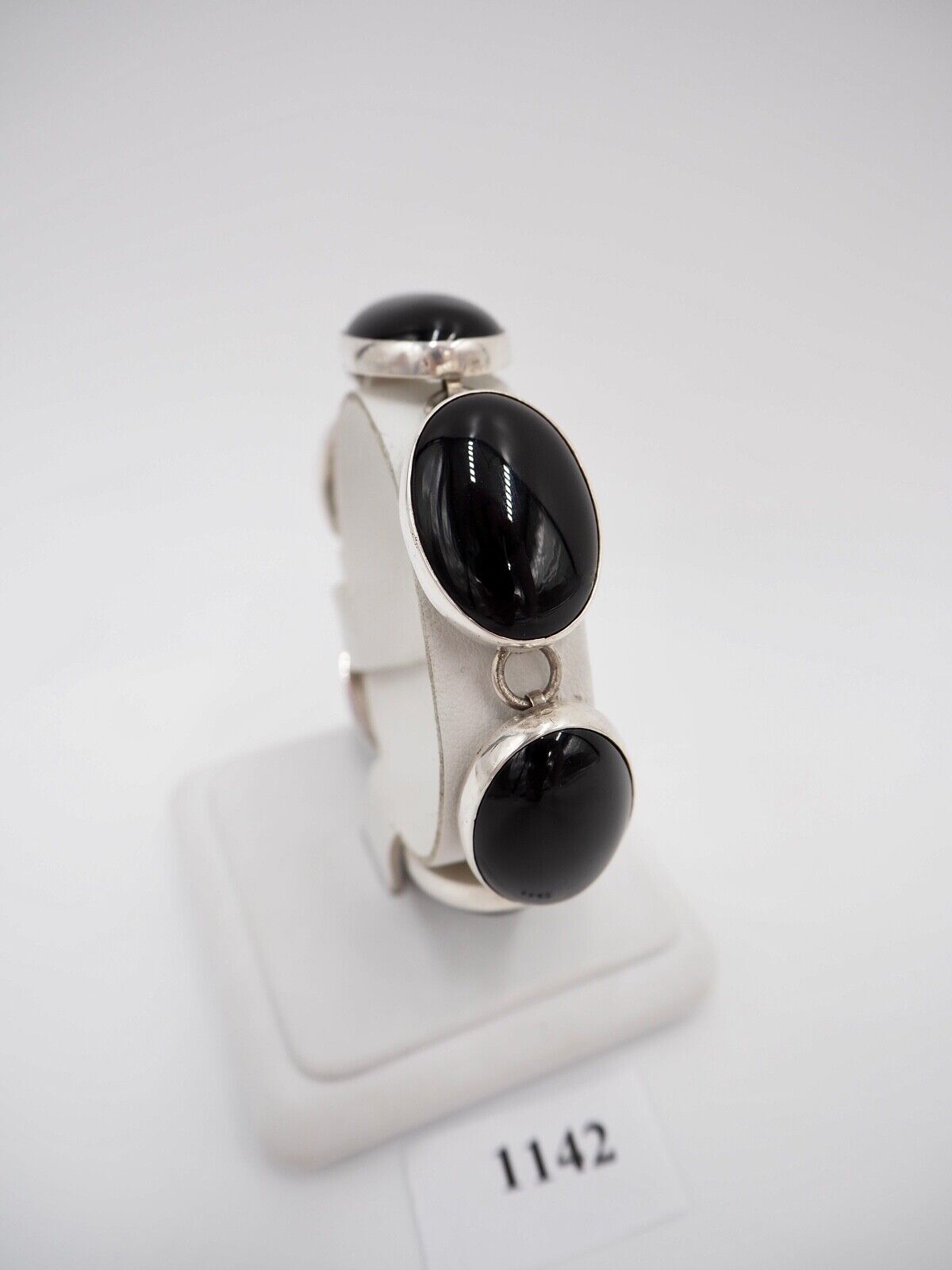 vintage 70er Jahre ONYX Armband Sterling Silber 925 Gliederarmband 45,7 gr - Antikhandel-Stuttgart