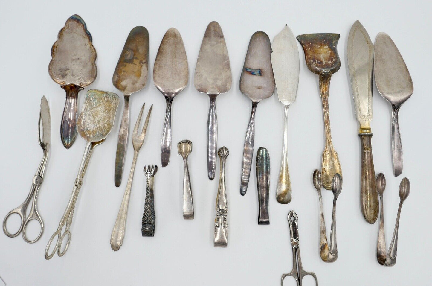 Konvolut Tortenheber Schere Zucke Fisch Fleisch WMF 90er Silberauflage 20 Stück - Antikhandel-Stuttgart