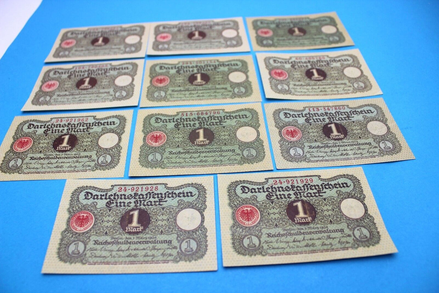 11x Ro. 64 Banknote 1 Mark 1920 Darlehnskassenschein TOP old Bill KSF UNC VortNr - Antikhandel-Stuttgart