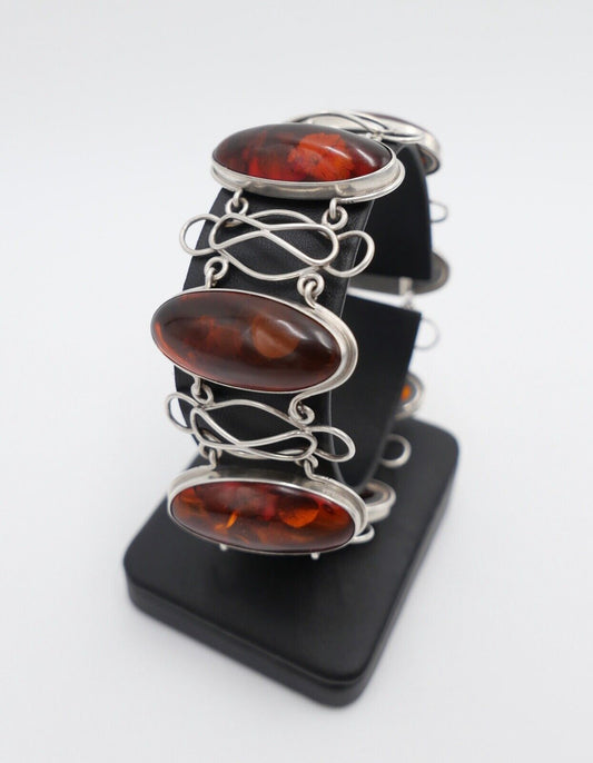 Art Deco FISCHLAND Bernstein Armband 39,6 gr silber 835 Amber vintage - Antikhandel-Stuttgart
