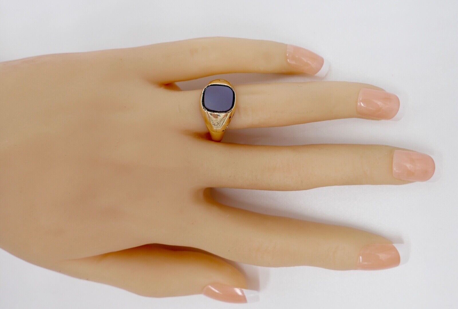 Antiker Jugendstil Siegelring Ring Gold 585 14K Gr. 59 Blauer Achat Lagenstein - Antikhandel-Stuttgart