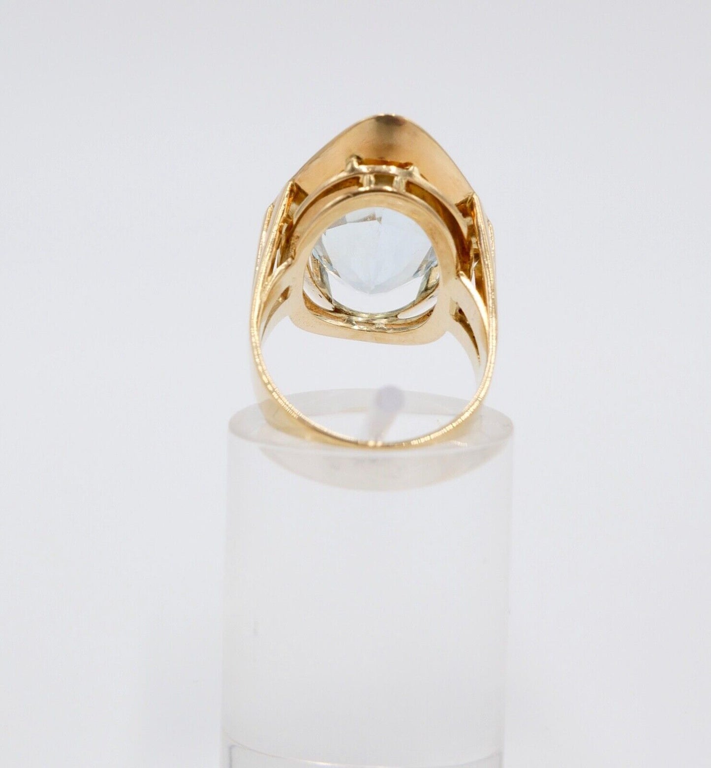 19,2 Ct Gelb Gold Damen Ring Navette Form Gr. 56 - 57 XXL blauer Stein 585 14K - Antikhandel-Stuttgart