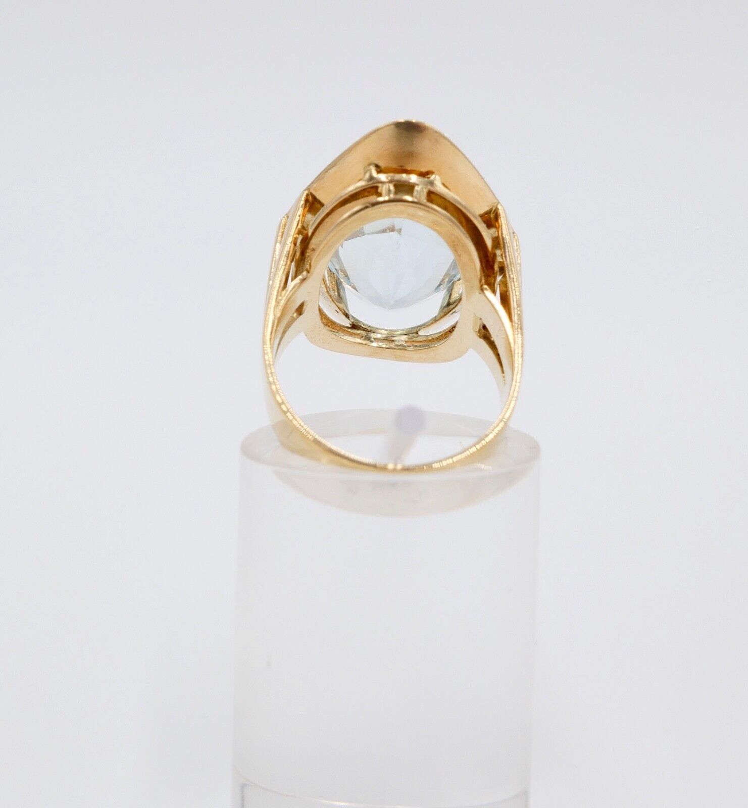 19,2 Ct Gelb Gold Damen Ring Navette Form Gr. 56 - 57 XXL blauer Stein 585 14K - Antikhandel-Stuttgart