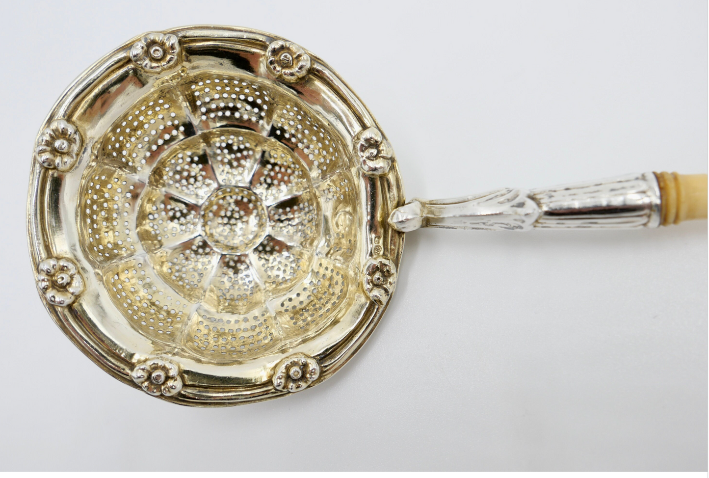 Alter - Antiker Teesieb Siebkelle SILBER 13 LOT vergoldet um 1850 - Antikhandel-Stuttgart