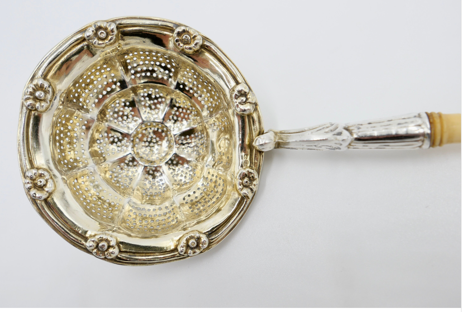 Alter - Antiker Teesieb Siebkelle SILBER 13 LOT vergoldet um 1850 - Antikhandel-Stuttgart