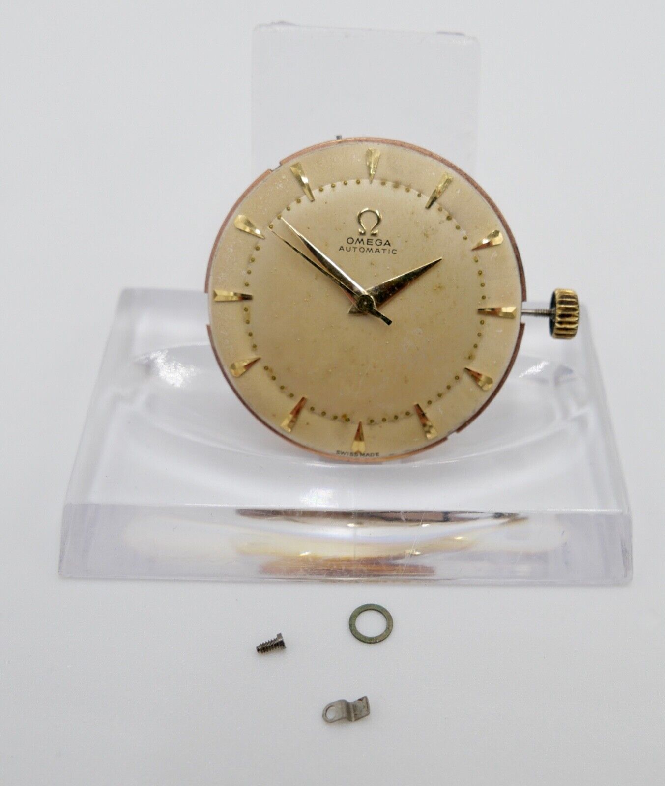 LÄUFT Omega Cal. 354 Autom Uhrwerk Ziffernblatt Zeiger Krone voll funktionsfähig - Antikhandel-Stuttgart