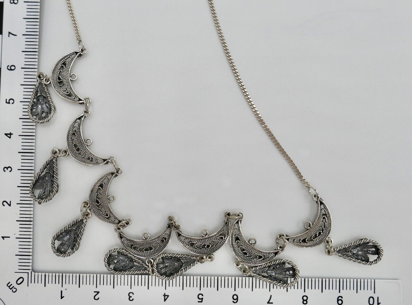 Altes florale filigrane 925 Silber Kette Collier 44 cm 1970er Jahre - Antikhandel-Stuttgart