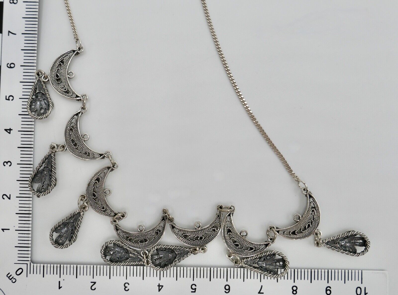 Altes florale filigrane 925 Silber Kette Collier 44 cm 1970er Jahre - Antikhandel-Stuttgart