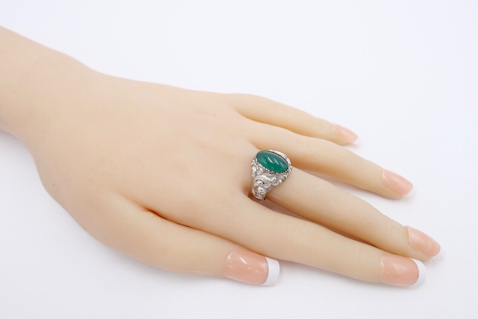 Jugendstil Silberring Damen Ring Gr. 54 Silber 835 grüner Cabochon Chrysopras - Antikhandel-Stuttgart