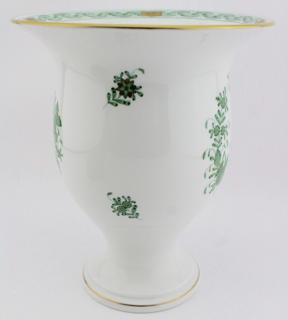 Herend Hungary Porzellan Vase 7178 " Indischer Blumenkorb " Grün 20 cm - Antikhandel-Stuttgart
