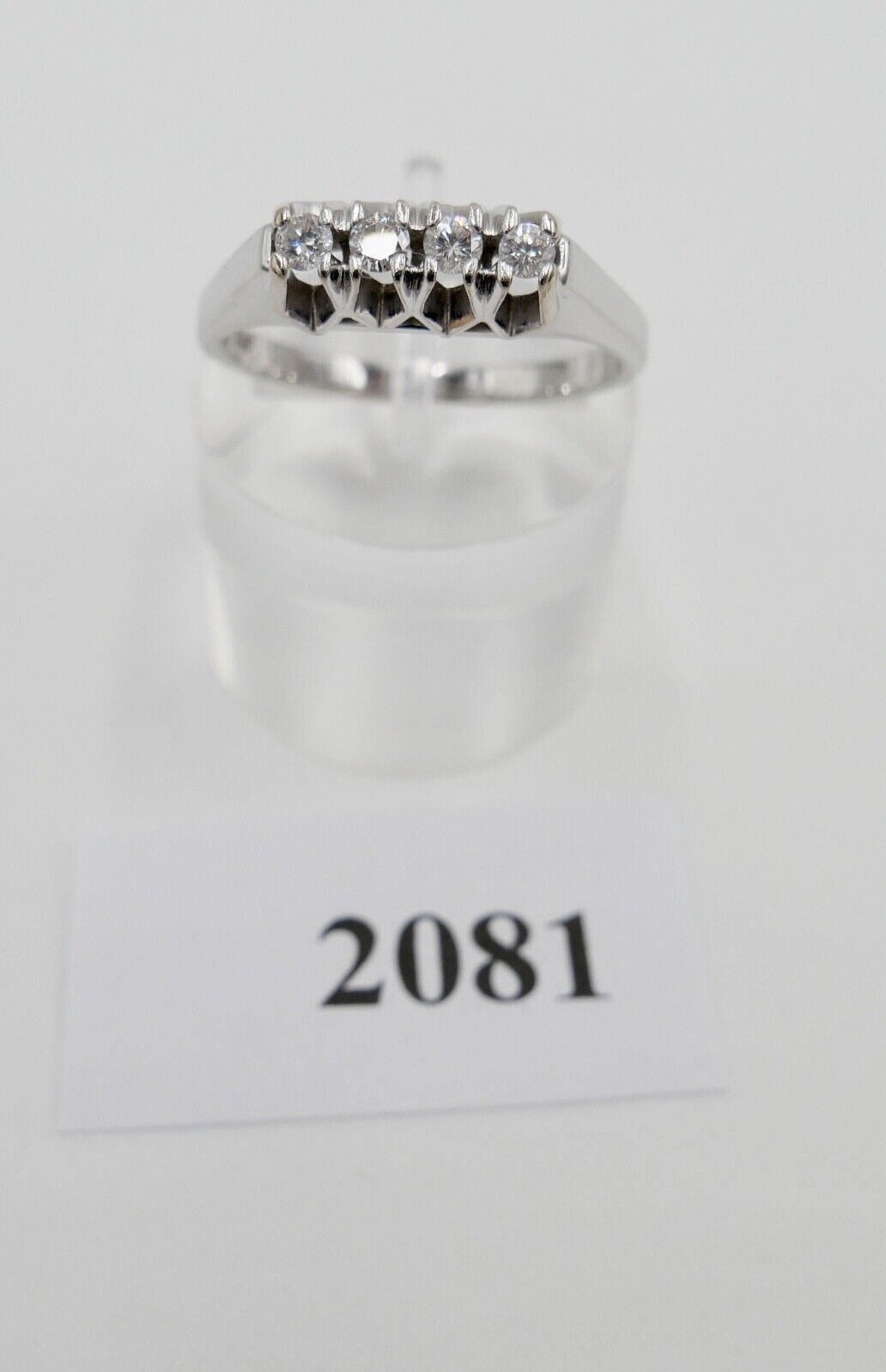 70er Jahre halb memory Weißgold Ring 585 14K mit 4 Diamanten 0,20Ct Gr. 61 - Antikhandel-Stuttgart