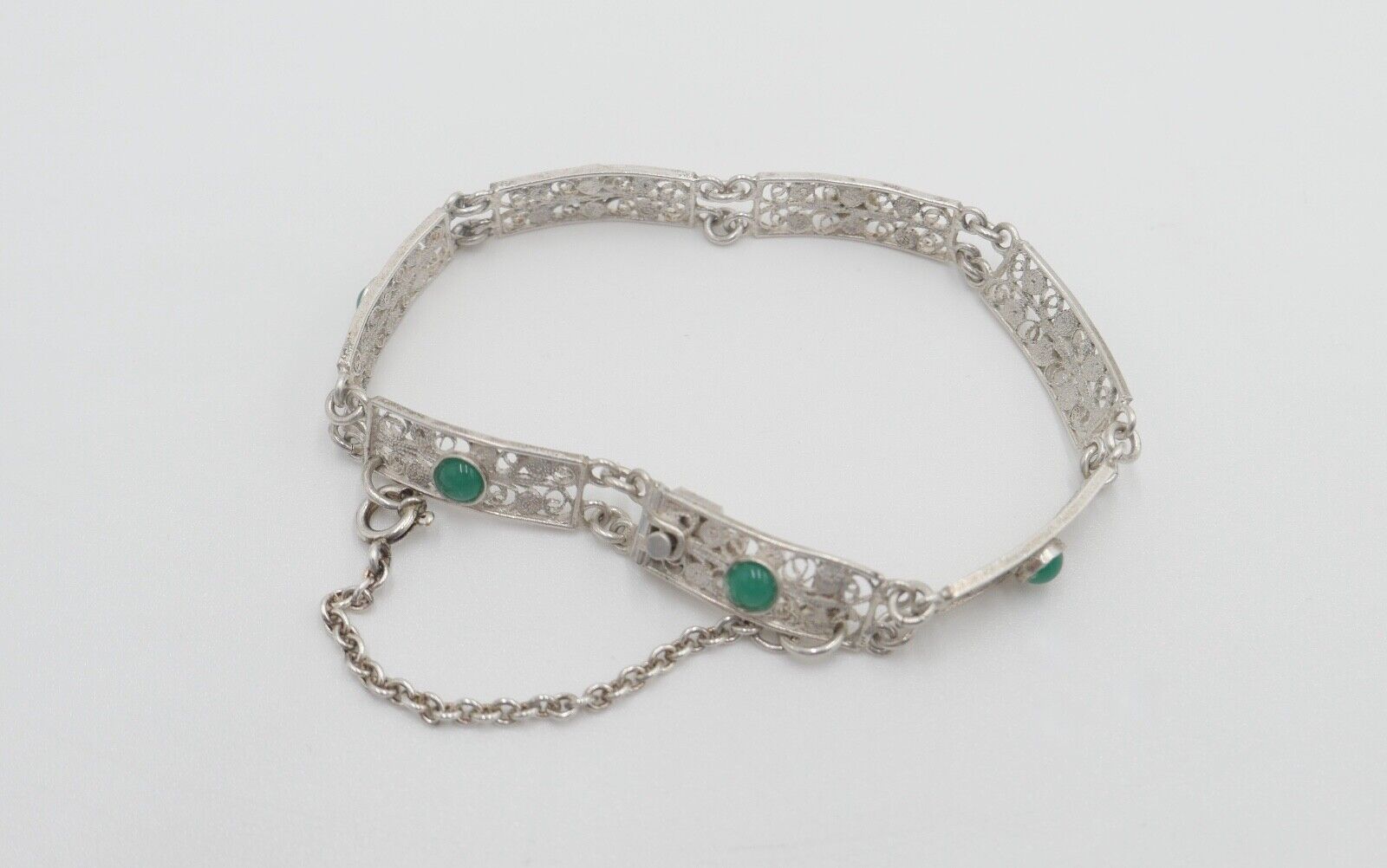 filigranes 60er Jahre 800 Silber Armband mit Chrysopras - Antikhandel-Stuttgart