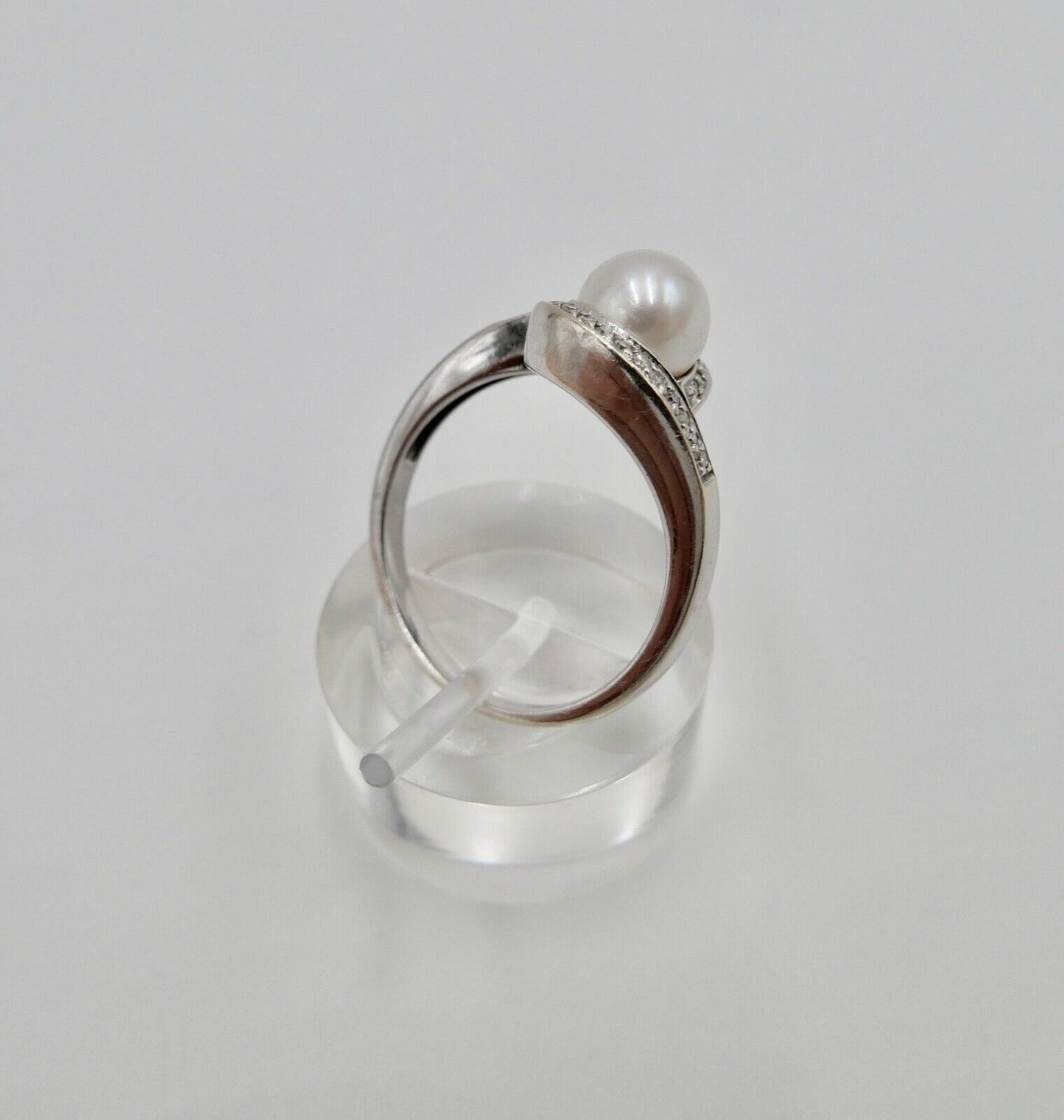 Diamant Perle Damen Weißgold Ring 585 14K Gr. 60 Ø 7,6mm - Antikhandel-Stuttgart