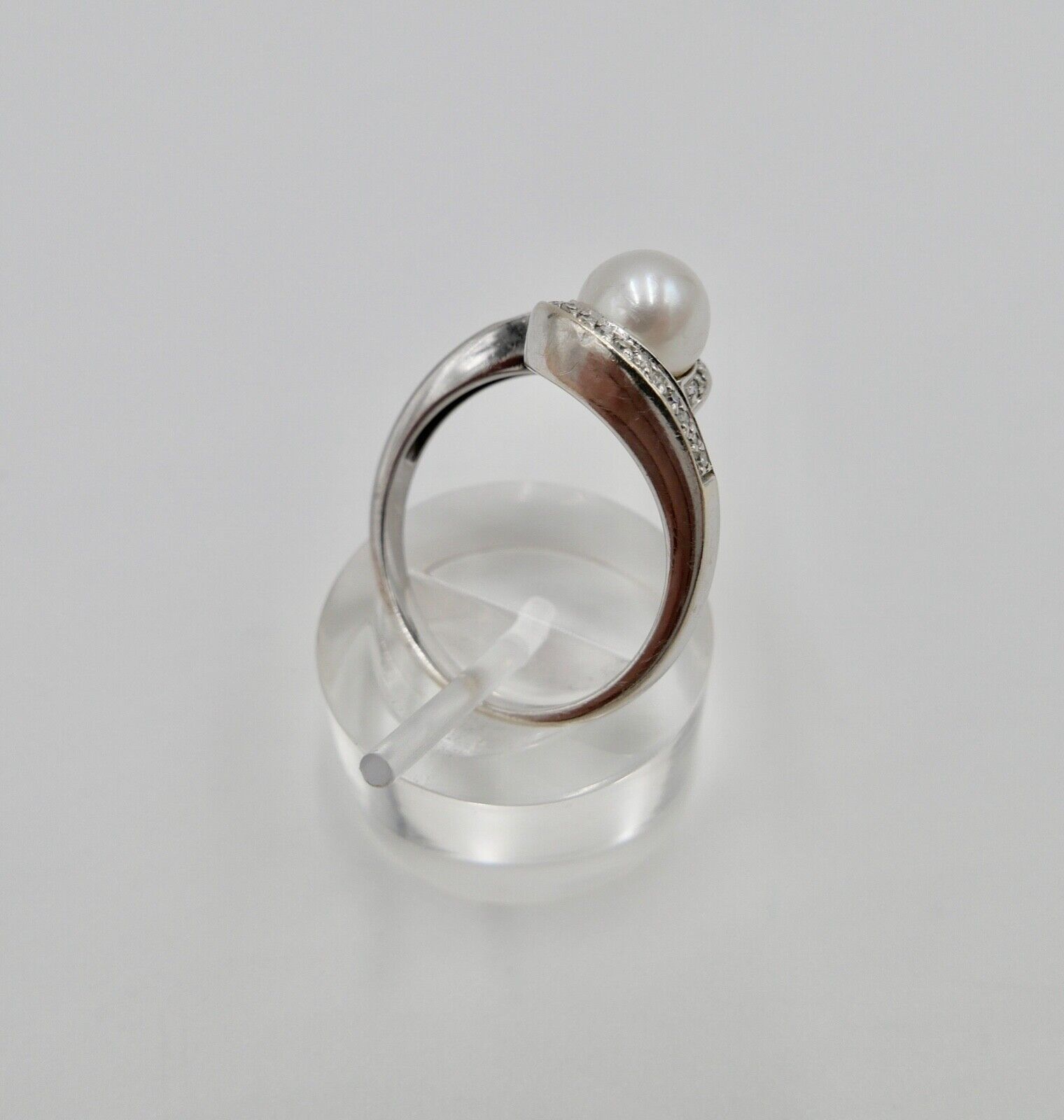 Diamant Perle Damen Weißgold Ring 585 14K Gr. 60 Ø 7,6mm - Antikhandel-Stuttgart