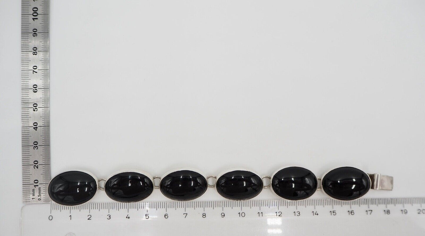 vintage 70er Jahre ONYX Armband Sterling Silber 925 Gliederarmband 45,7 gr - Antikhandel-Stuttgart