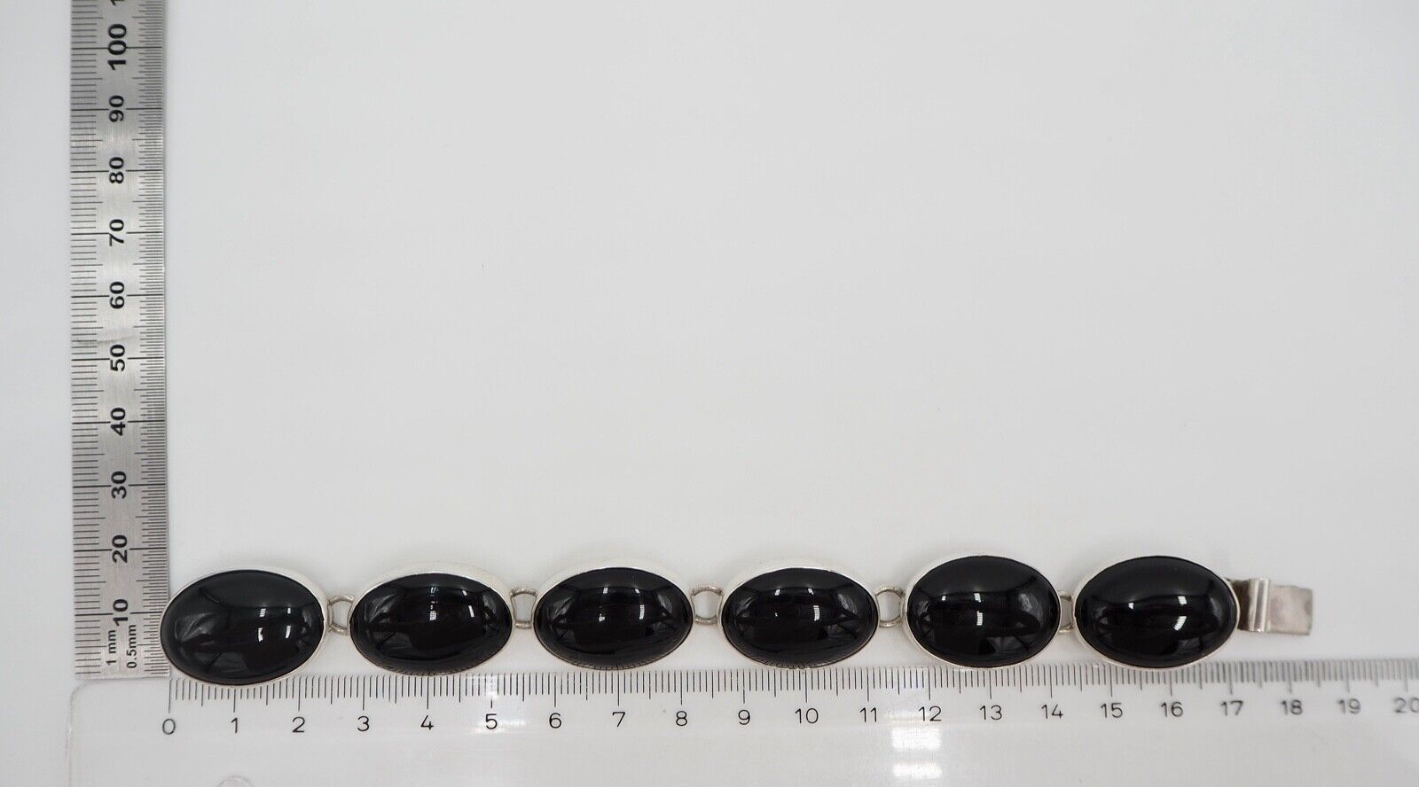 vintage 70er Jahre ONYX Armband Sterling Silber 925 Gliederarmband 45,7 gr - Antikhandel-Stuttgart