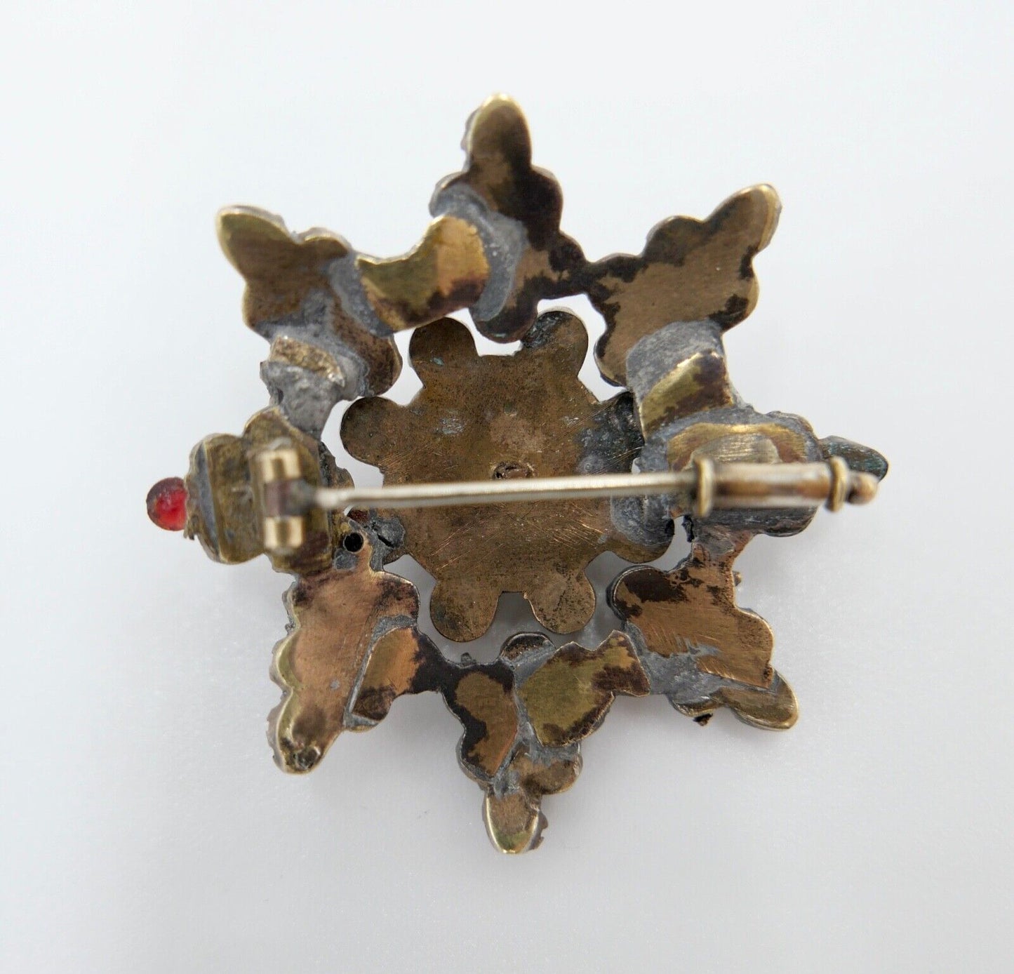 Antike Stern Granat Brosche um 1860 Tombak vergoldet Ø38mm Böhmischer Granat - Antikhandel-Stuttgart