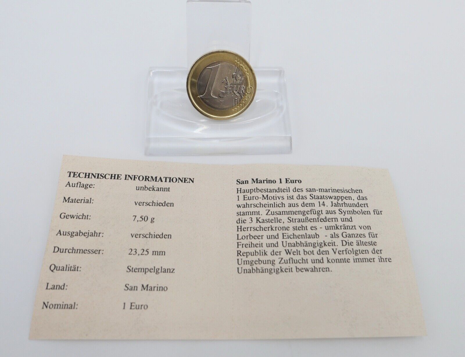 San Marino 1 Euro 2009 R in Kapsel sehr schön - Antikhandel-Stuttgart