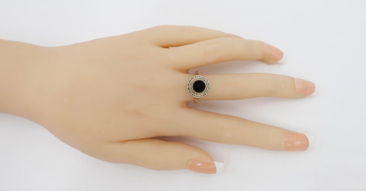 80er Jahre 835 Silberring mit Onyx Gr. 55 vintage leicht vergoldet - Antikhandel-Stuttgart