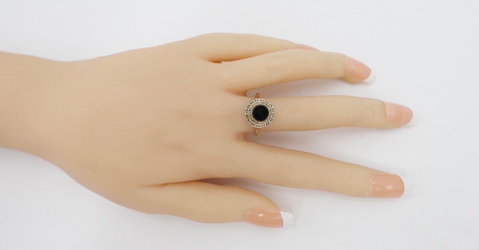 80er Jahre 835 Silberring mit Onyx Gr. 55 vintage leicht vergoldet - Antikhandel-Stuttgart