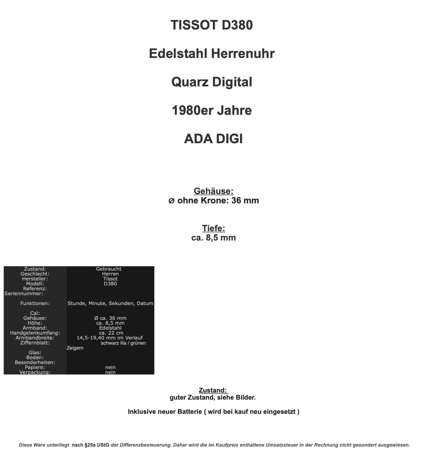 TISSOT D380 Edelstahl Herrenuhr Quarz Digital 80er Jahre ADA DIGI - Antikhandel-Stuttgart