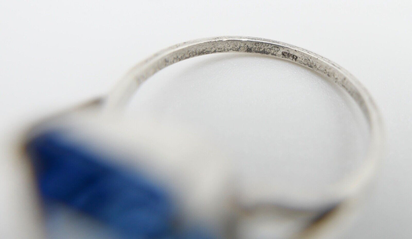 ART DECO Damenring Ring Silber 835 Gr. 57 mit blauem Glasstein - Antikhandel-Stuttgart