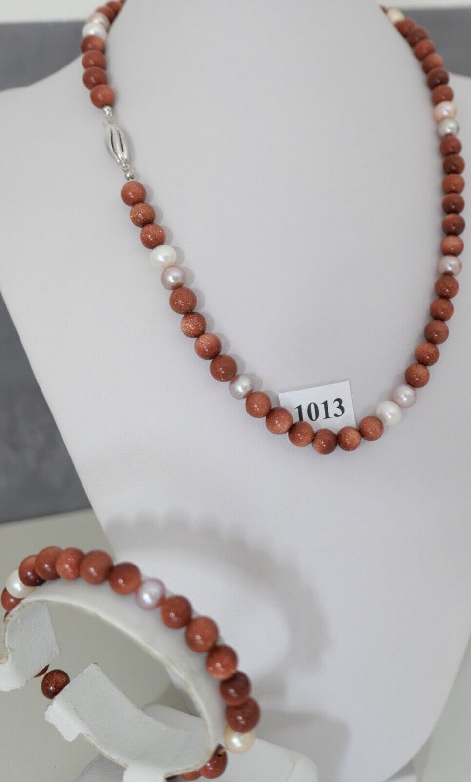 SET Perlenkette Armband Goldfluss Gold 585 /14K pearl Ø 8,3 mm 51 cm rosa Perlen - Antikhandel-Stuttgart