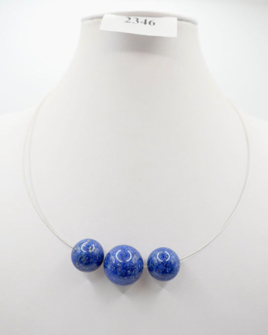 1990er Jahre Silber Draht Collier mit LAPIS LAPISLAZULI Anhänger 44cm - Antikhandel-Stuttgart
