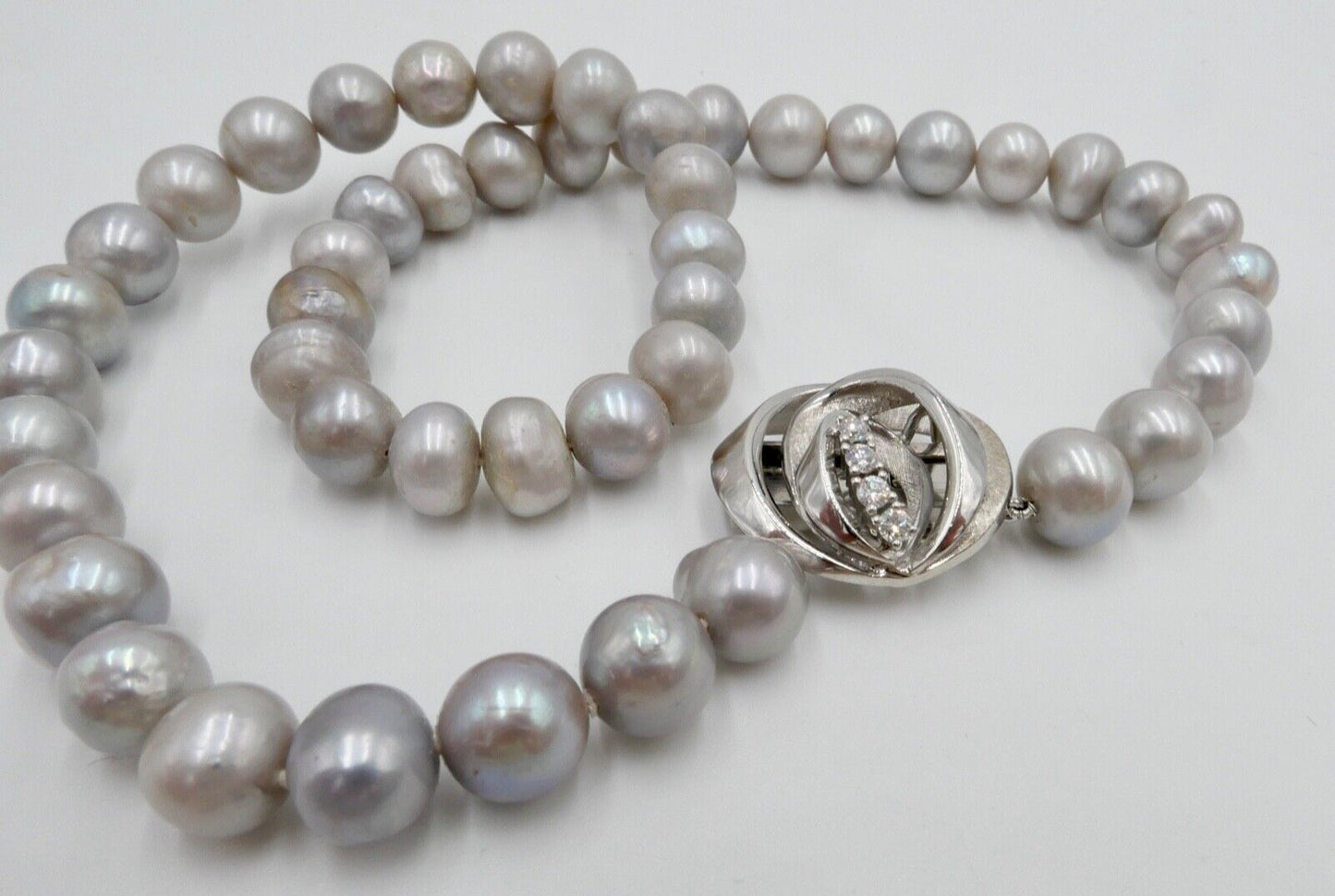 TAHITI Perlenkette Collier Grau mit Brillanten 43 cm Weißgold 585 Perlen Ø 8,8mm - Antikhandel-Stuttgart