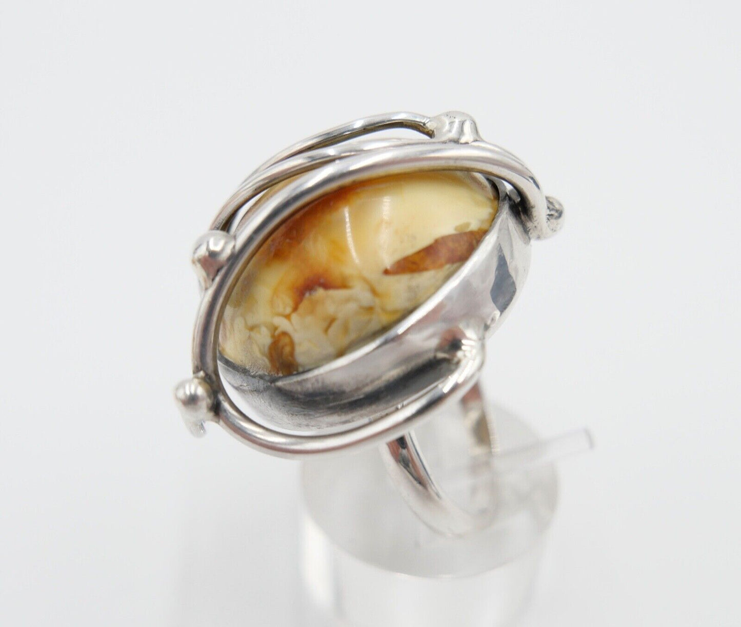 Bernstein Designer Ring Gr. 58 Silber 925 - Antikhandel-Stuttgart