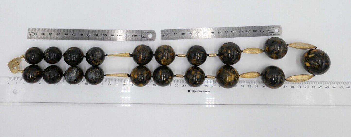 vintage XL Bernstein Kette Silber vergoldet Halskette Kugeln Collier 244,8 gr - Antikhandel-Stuttgart