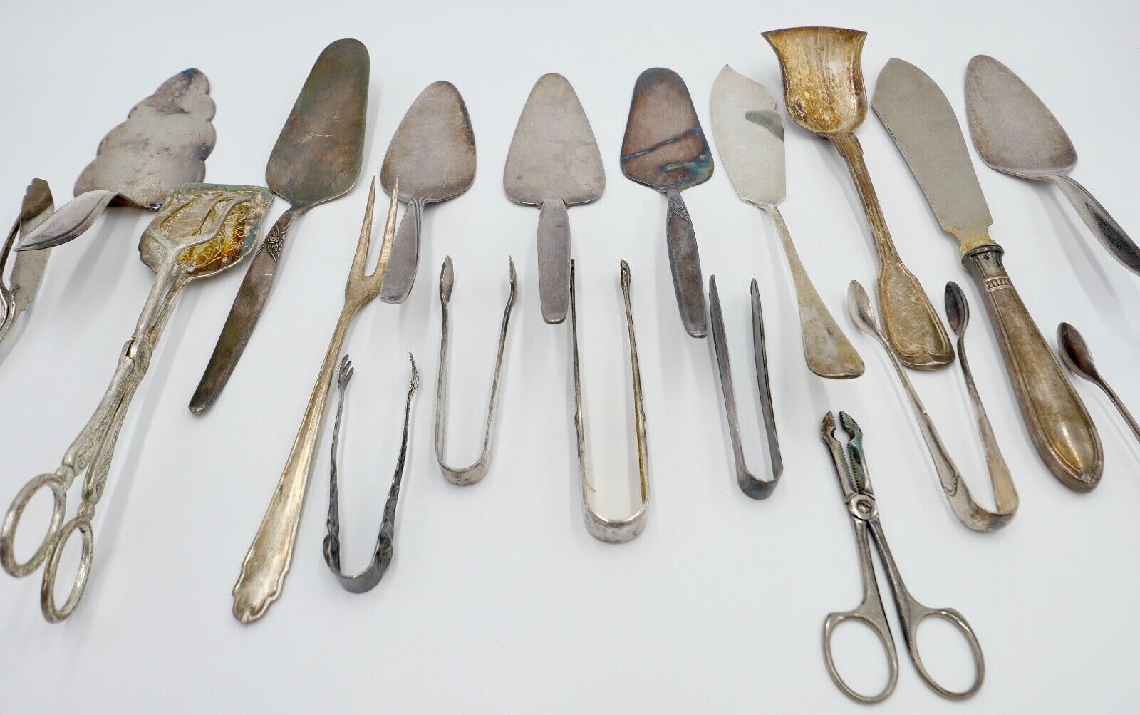 Konvolut Tortenheber Schere Zucke Fisch Fleisch WMF 90er Silberauflage 20 Stück - Antikhandel-Stuttgart