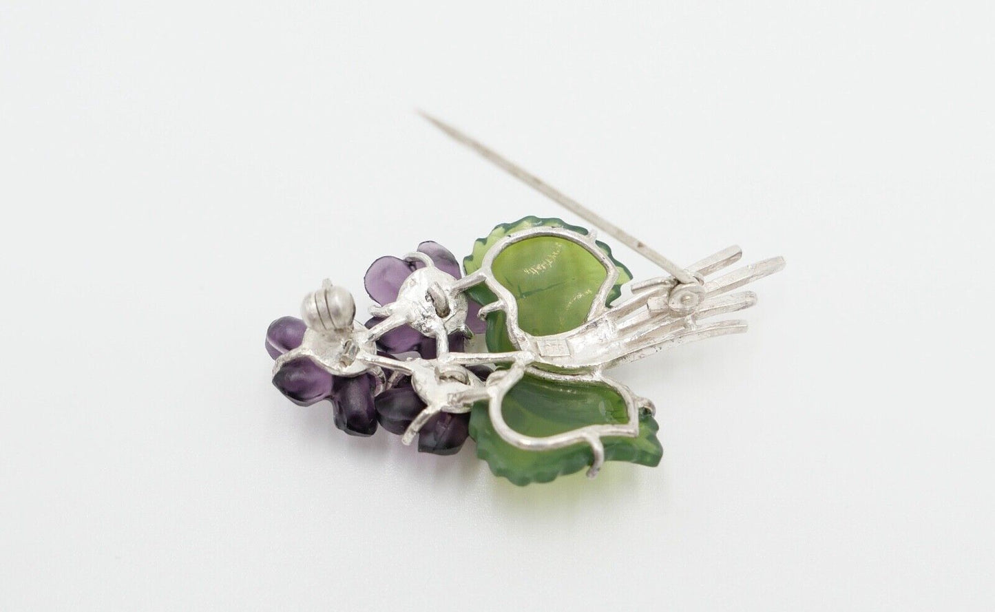 70er Jahre Florale Silberbrosche Brosche Silber 835 Blumen aus Glas Glassteine - Antikhandel-Stuttgart
