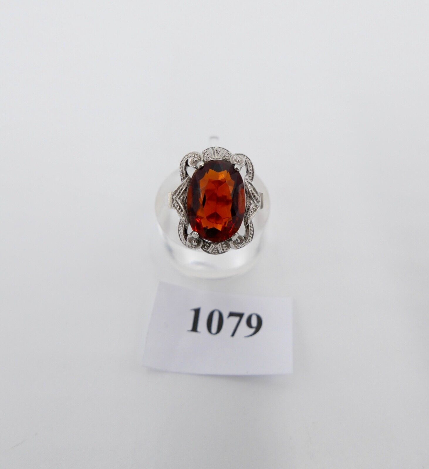 ART DECO Damenring Ring Silber 835 großer ovaler rot brauner Glasstein Gr. 53 - Antikhandel-Stuttgart