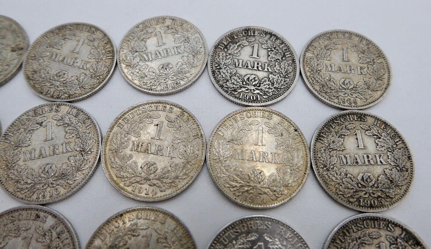 19x 1 Mark 1901 1905 1909 1910 1912 1914 1915 J D G A Silbermünze Jäger J.17 - Antikhandel-Stuttgart