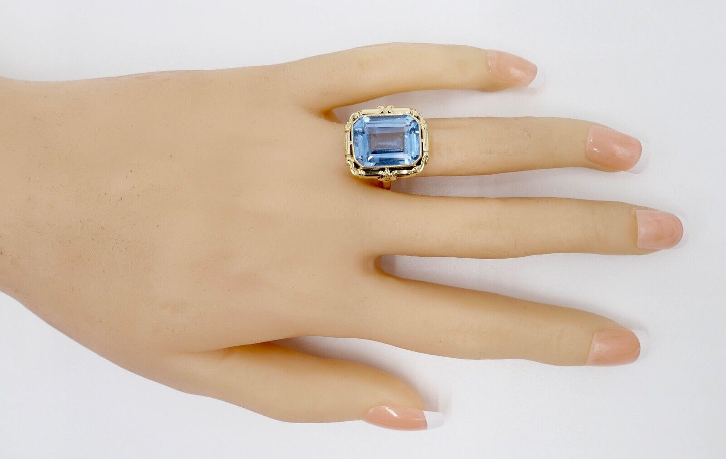 1940er Gold Ring 14K 585 Damenring 9,5 Ct mit blauen synth. Spinell Gr. 53-54 - Antikhandel-Stuttgart