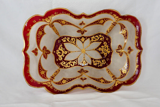 Antike Jugendstil Glasschale um 1900 Rot Gold Handgefertigt Handbemalt 34x23cm - Antikhandel-Stuttgart