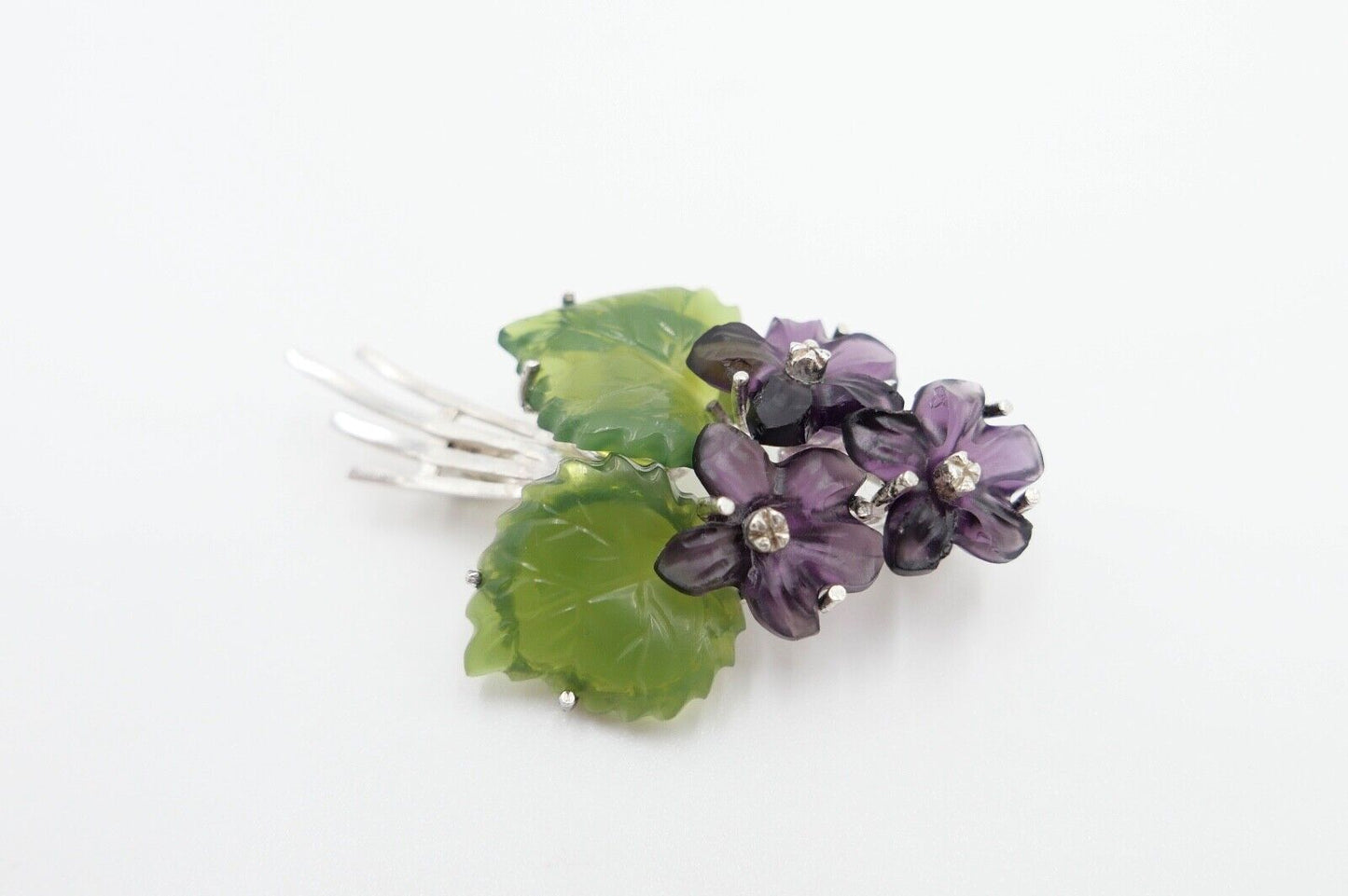 70er Jahre Florale Silberbrosche Brosche Silber 835 Blumen aus Glas Glassteine - Antikhandel-Stuttgart