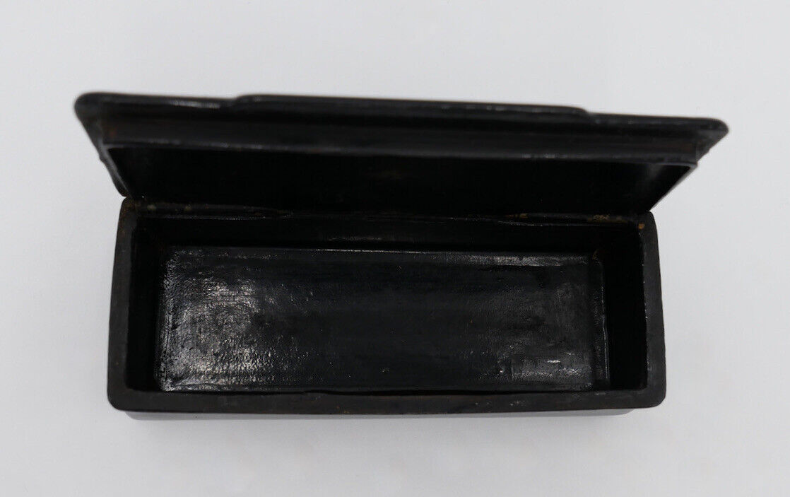 Antikes Döschen 90x38mm Frankreich schwarz Lack um 1880 Holzdose - Antikhandel-Stuttgart