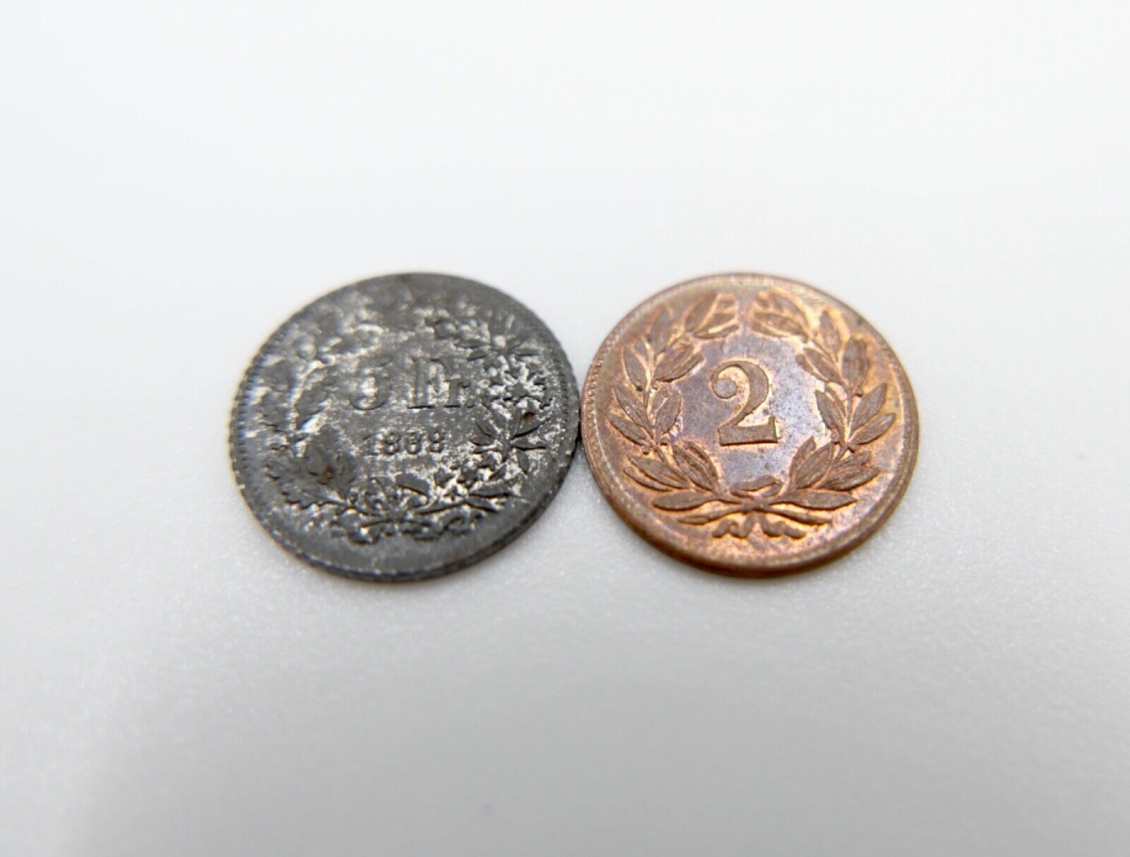 2x L.C. Lauer 2 Rappen & 5 Franken Schweiz 1888 Eidgenossenschaft - Antikhandel-Stuttgart