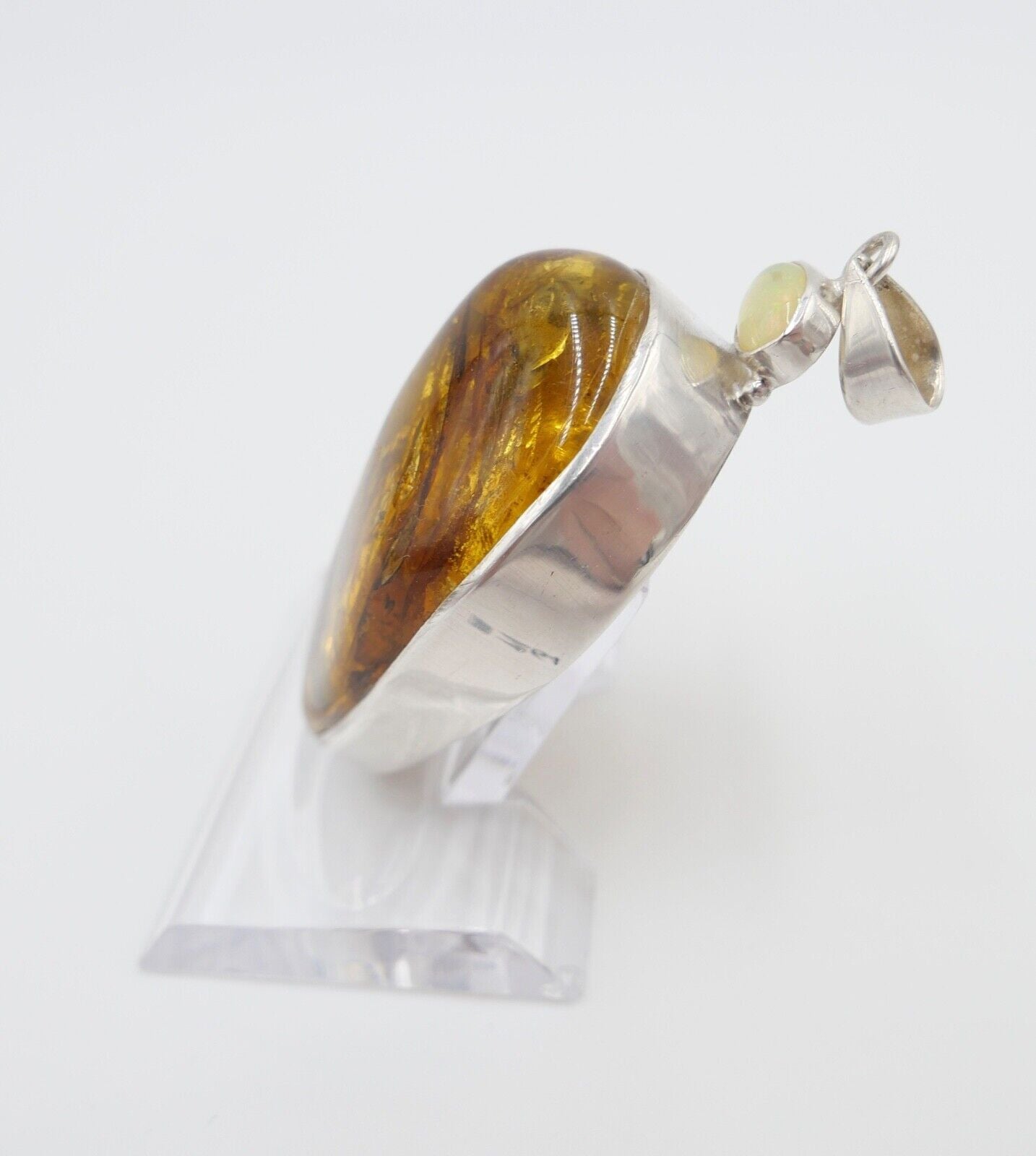 Bernstein Anhänger 925 Silber mit Opal Amber 7,5 cm HANDGEFERTIGT - Antikhandel-Stuttgart